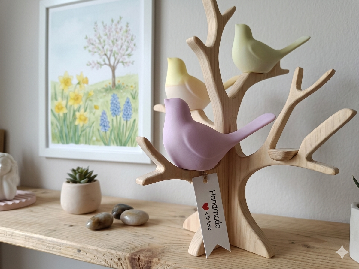 Handgefertigtes Gipsvogel-Set für individuelle Dekoration - Cozy Nook Atelier