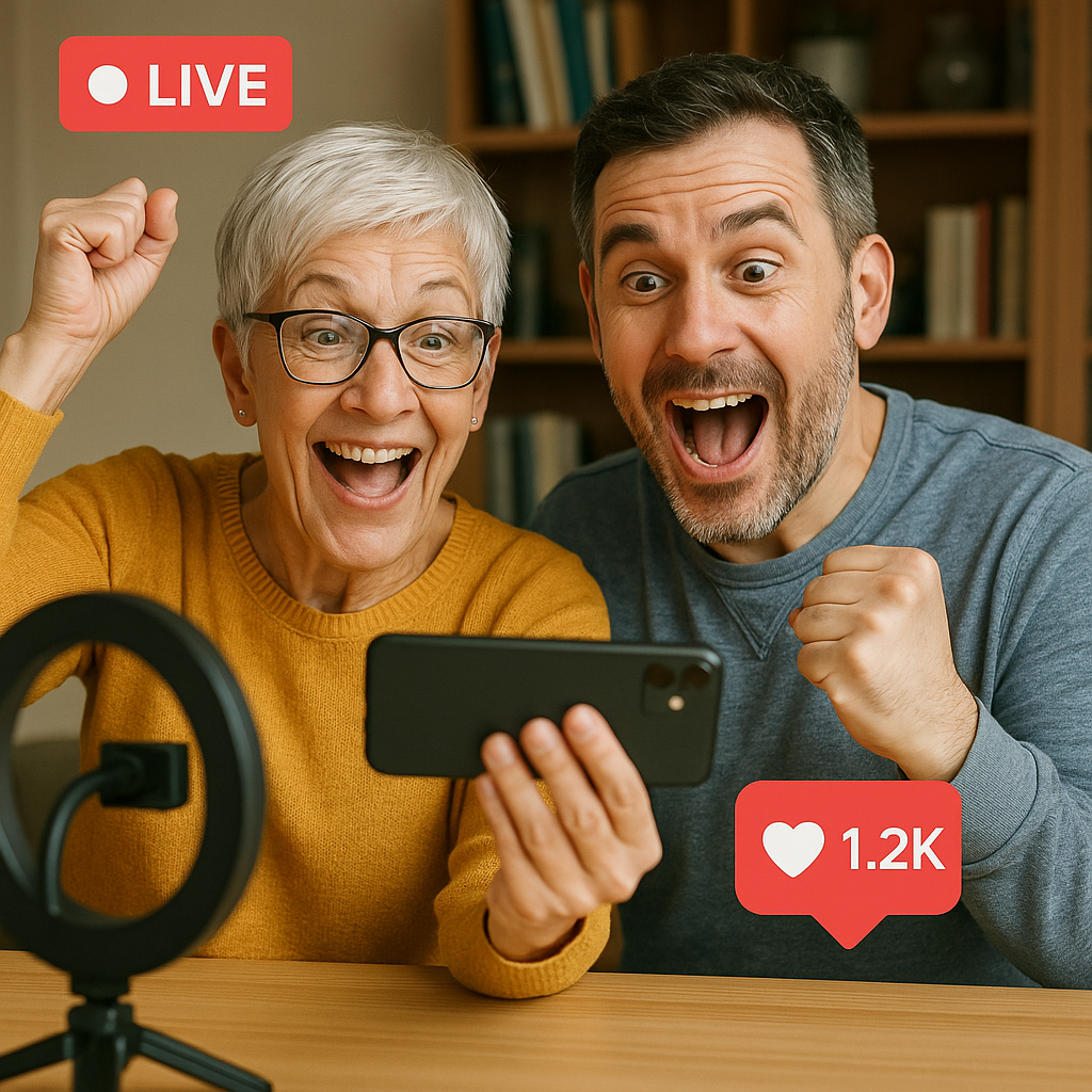 whatnot livestream, Frau 63 & Sohn 43, aufgeregt