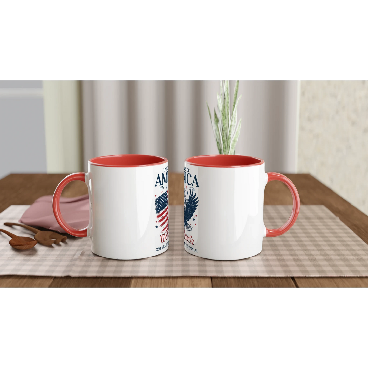 Keramiktasse 330 ml mit Adlermotiv – Farbiger Rand