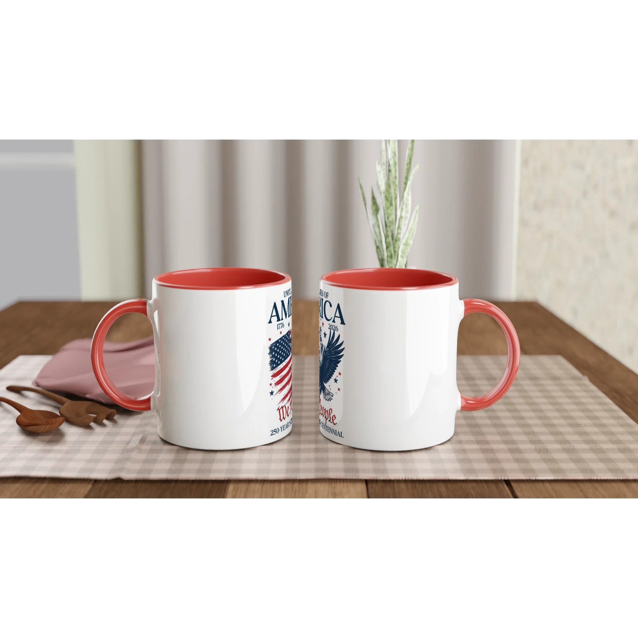 Keramiktasse 330 ml mit Adlermotiv – Farbiger Rand