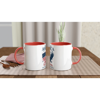 Keramiktasse 330 ml mit Adlermotiv – Farbiger Rand