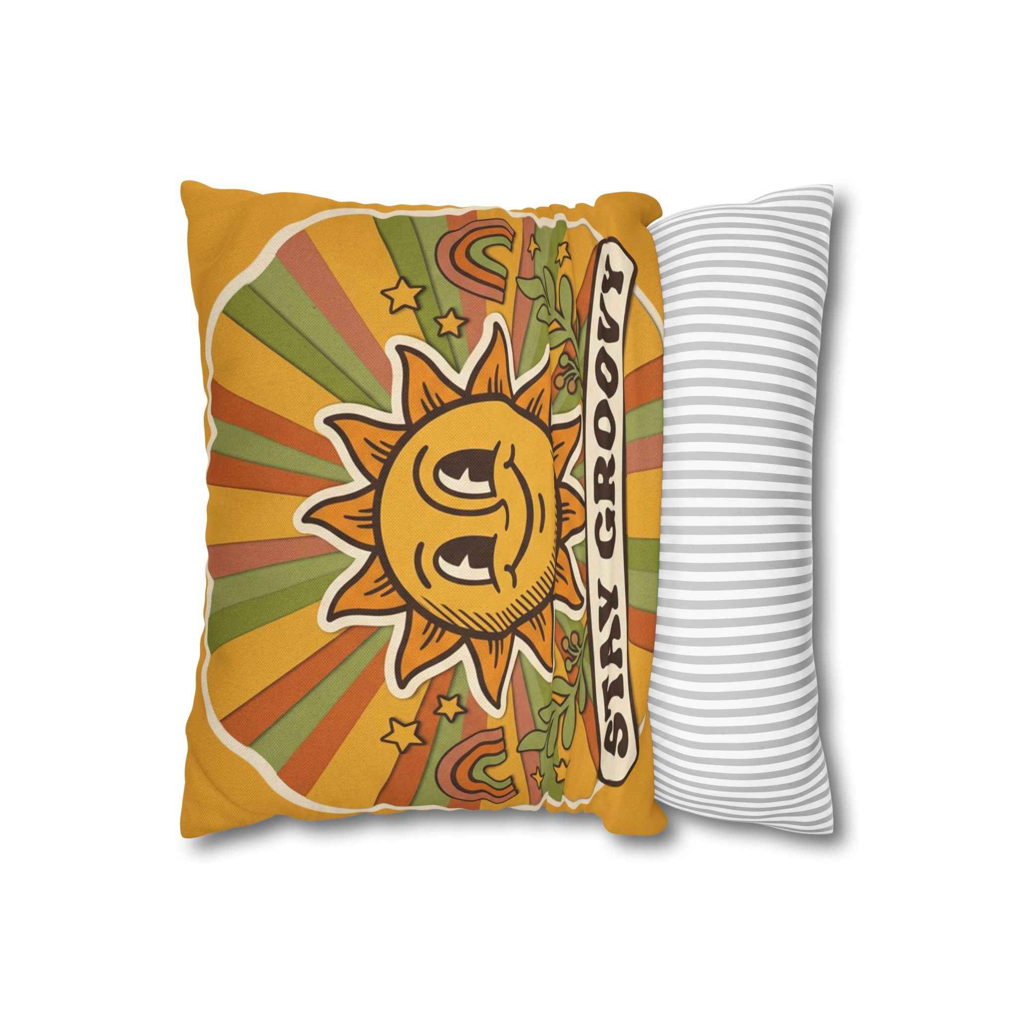 Stay Groovy Sun Decorative Pillowcase — Retro 70s Boho Accent Cushion Cover