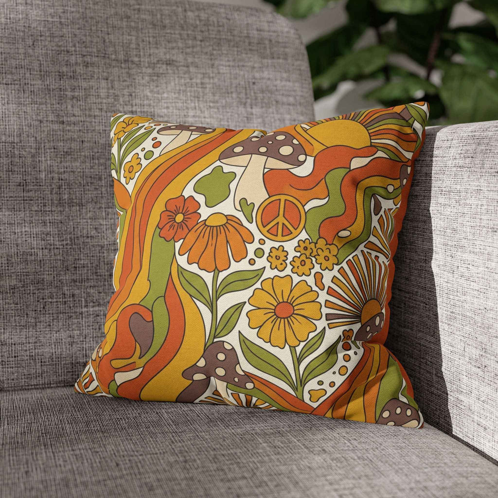 Retro 70er Psychedelische Blumen-Kissenhülle | Retro 70s Psychedelic Floral Pillowcase