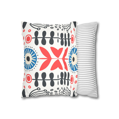 Florale Volkskunst Kunstwildleder Kissenhülle | Floral Folk Art Faux Suede Square Pillowcase