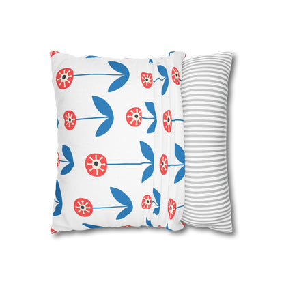 Blue Folk Bird Decorative Pillowcase — Scandinavian Pattern Square Cushion Cover