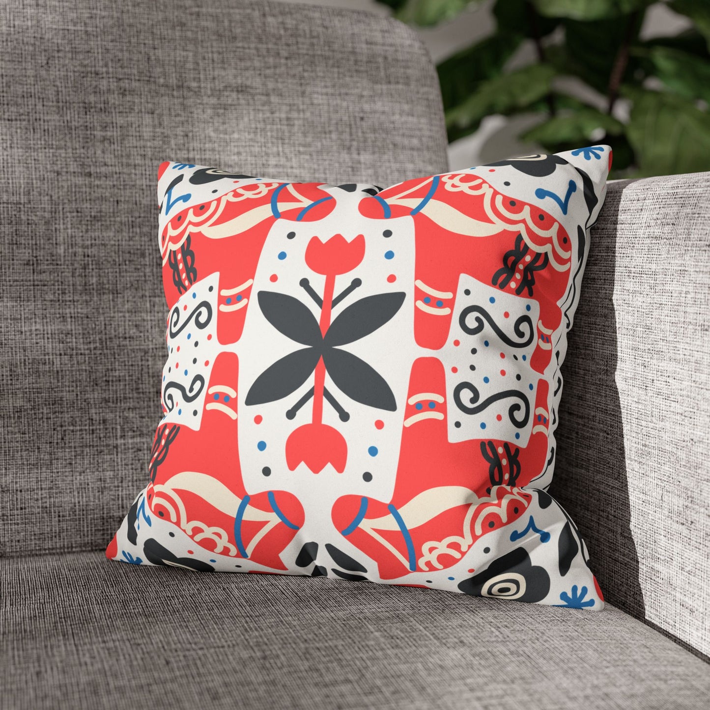 Florale Volkskunst Kunstwildleder Kissenhülle | Floral Folk Art Faux Suede Square Pillowcase