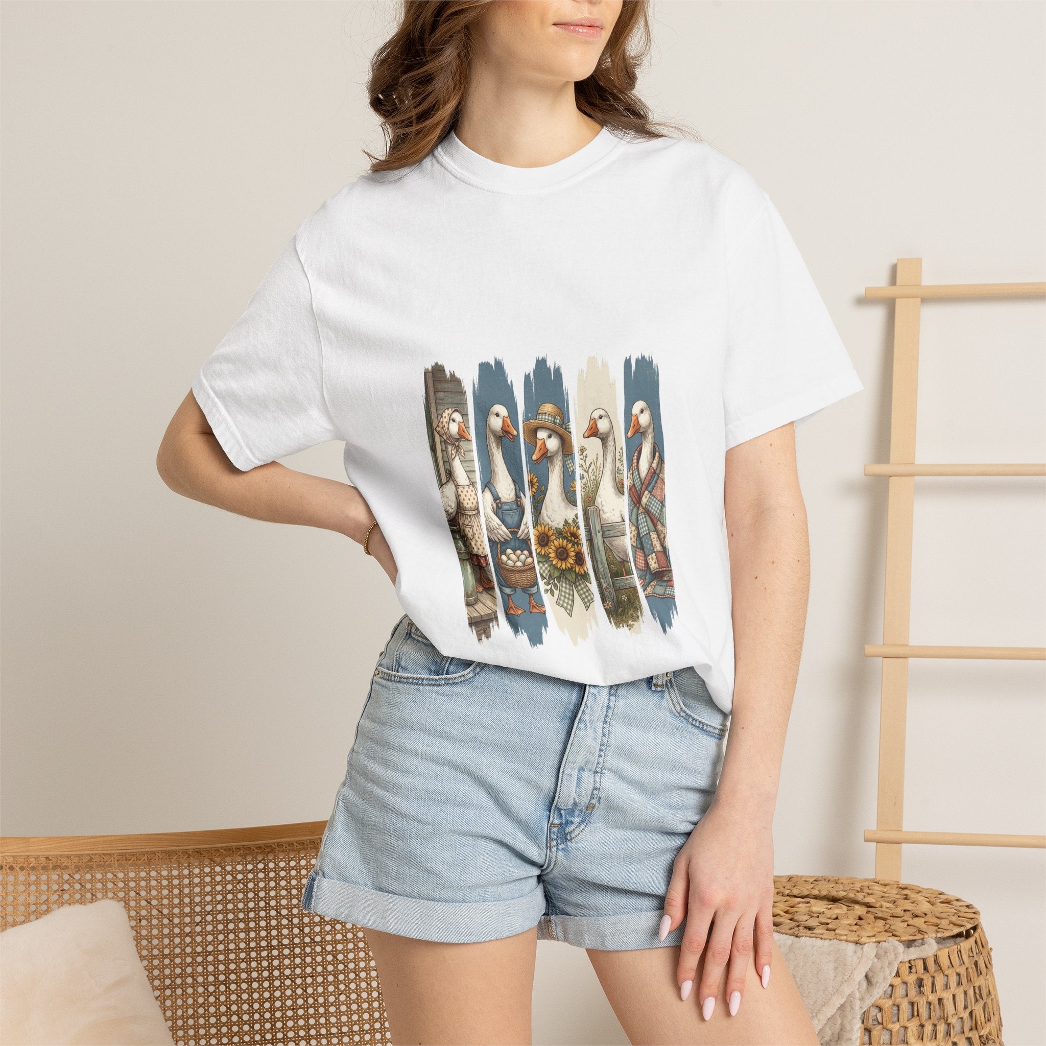 Vintage Farmhouse Gänse T-Shirt aus Schwerer Baumwolle