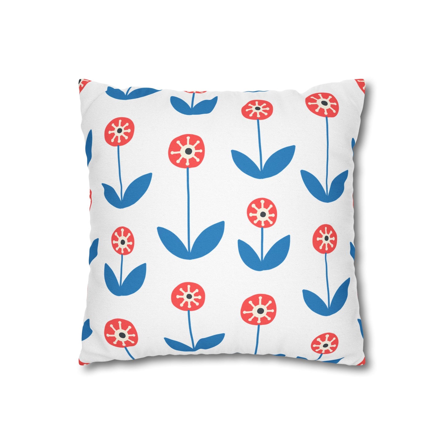 Blue Folk Bird Decorative Pillowcase — Scandinavian Pattern Square Cushion Cover