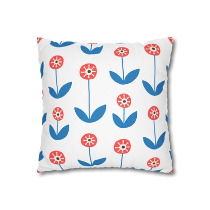 Blue Folk Bird Decorative Pillowcase — Scandinavian Pattern Square Cushion Cover
