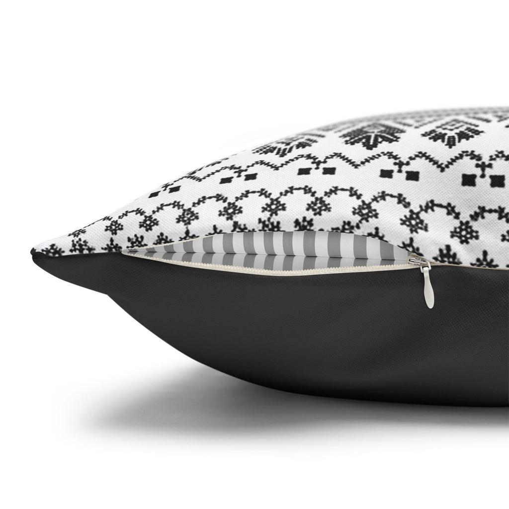 Nordic Folk Animal Pillow Cover — Black & White Dala Horse Throw Pillowcase
