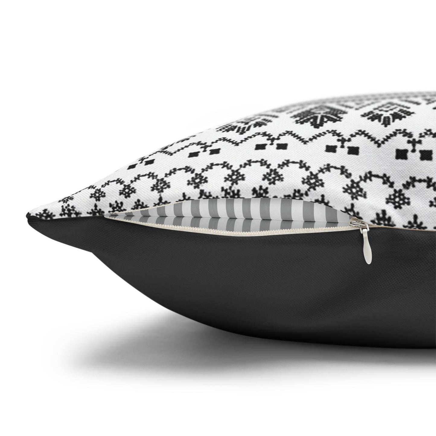 Nordic Folk Animal Pillow Cover — Black & White Dala Horse Throw Pillowcase