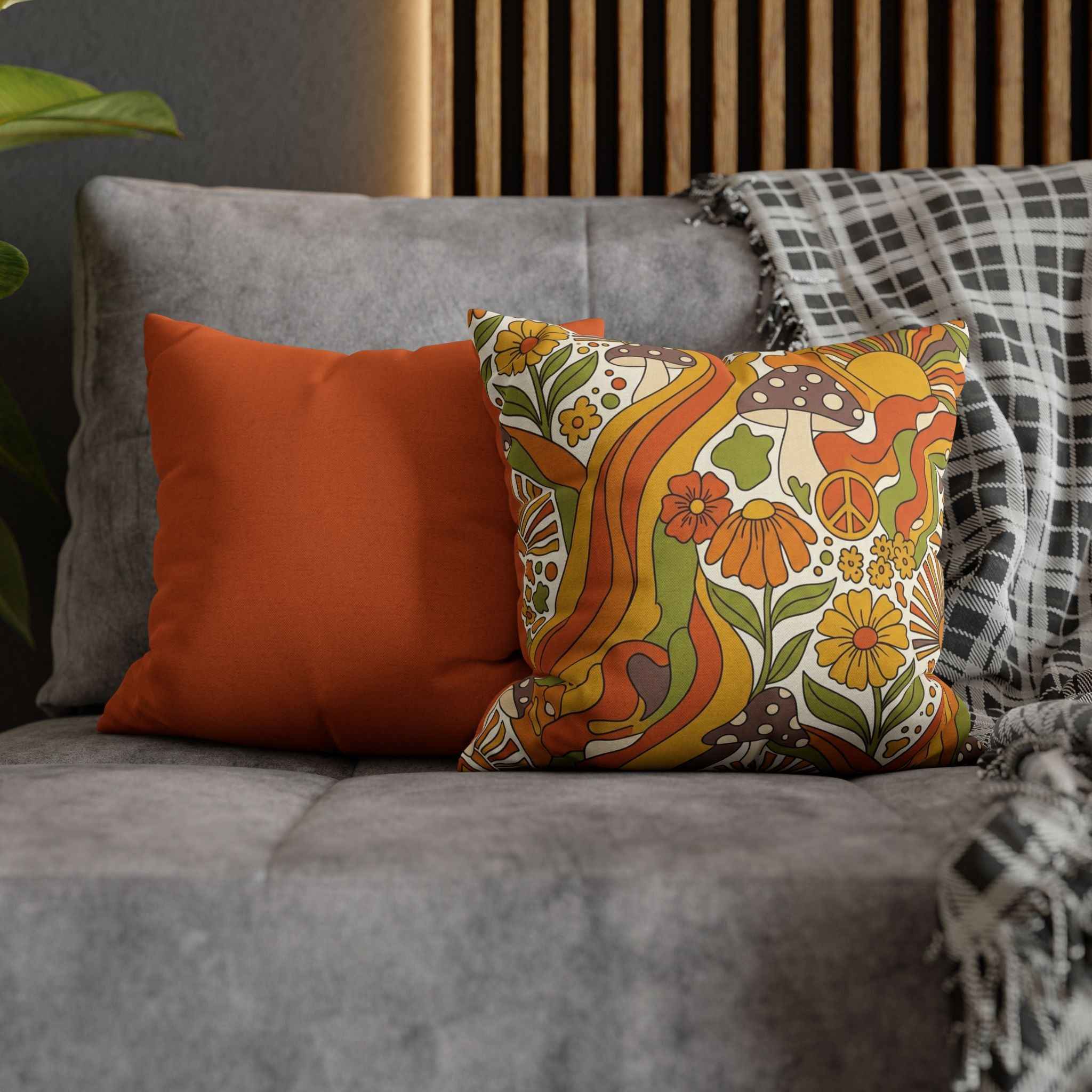 Retro 70er Psychedelische Blumen-Kissenhülle | Retro 70s Psychedelic Floral Pillowcase