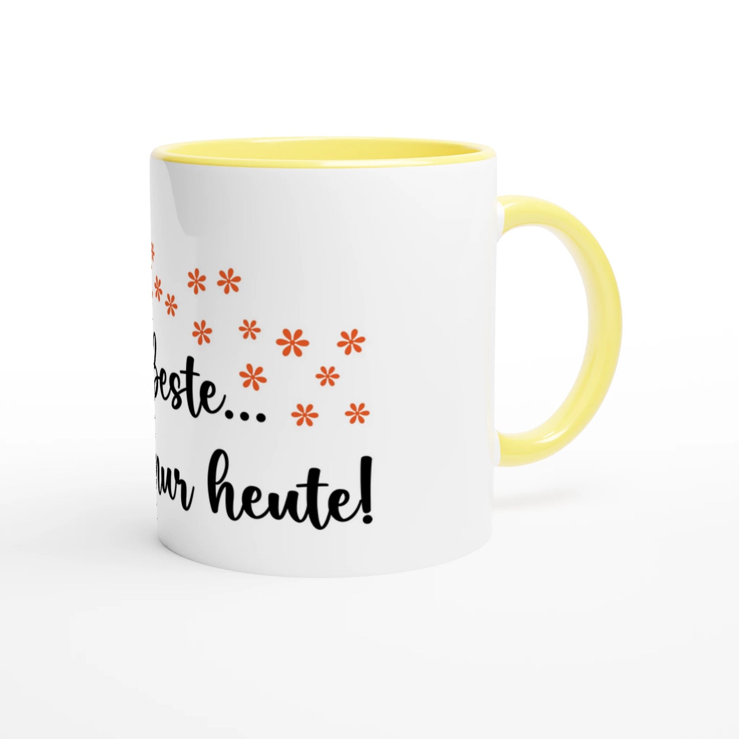 Weiße Keramiktasse 11oz mit farbigem Innendesign – Keramikgelb - Cozy Nook Atelier