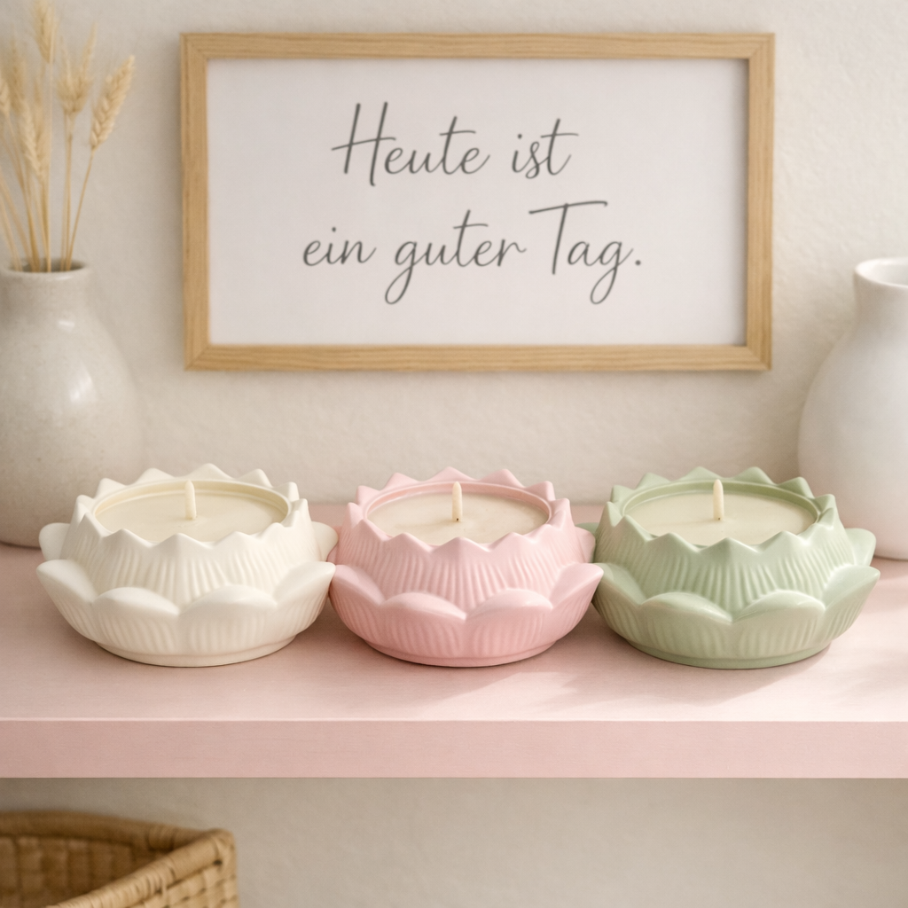 Kerze in großer Lotusblüte aus Gips