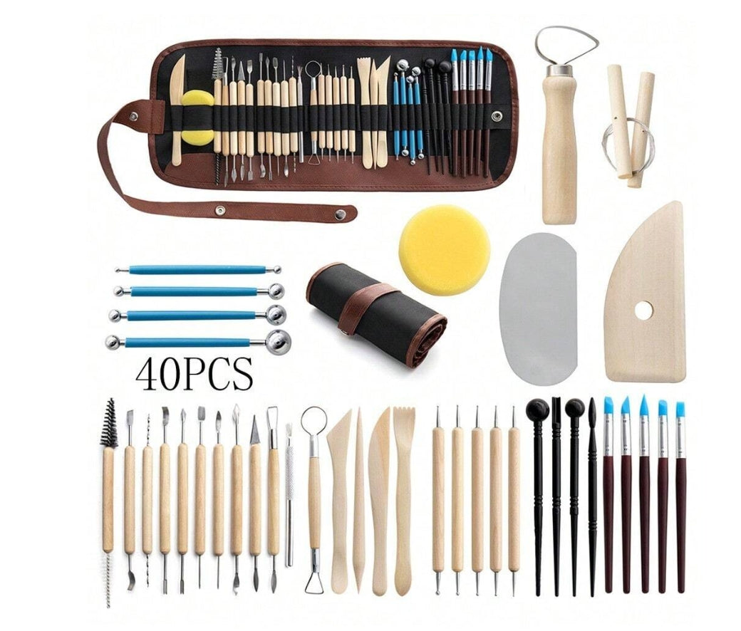 Töpferwerkzeug-Set 40-teilig mit Rolltasche für Modellieren