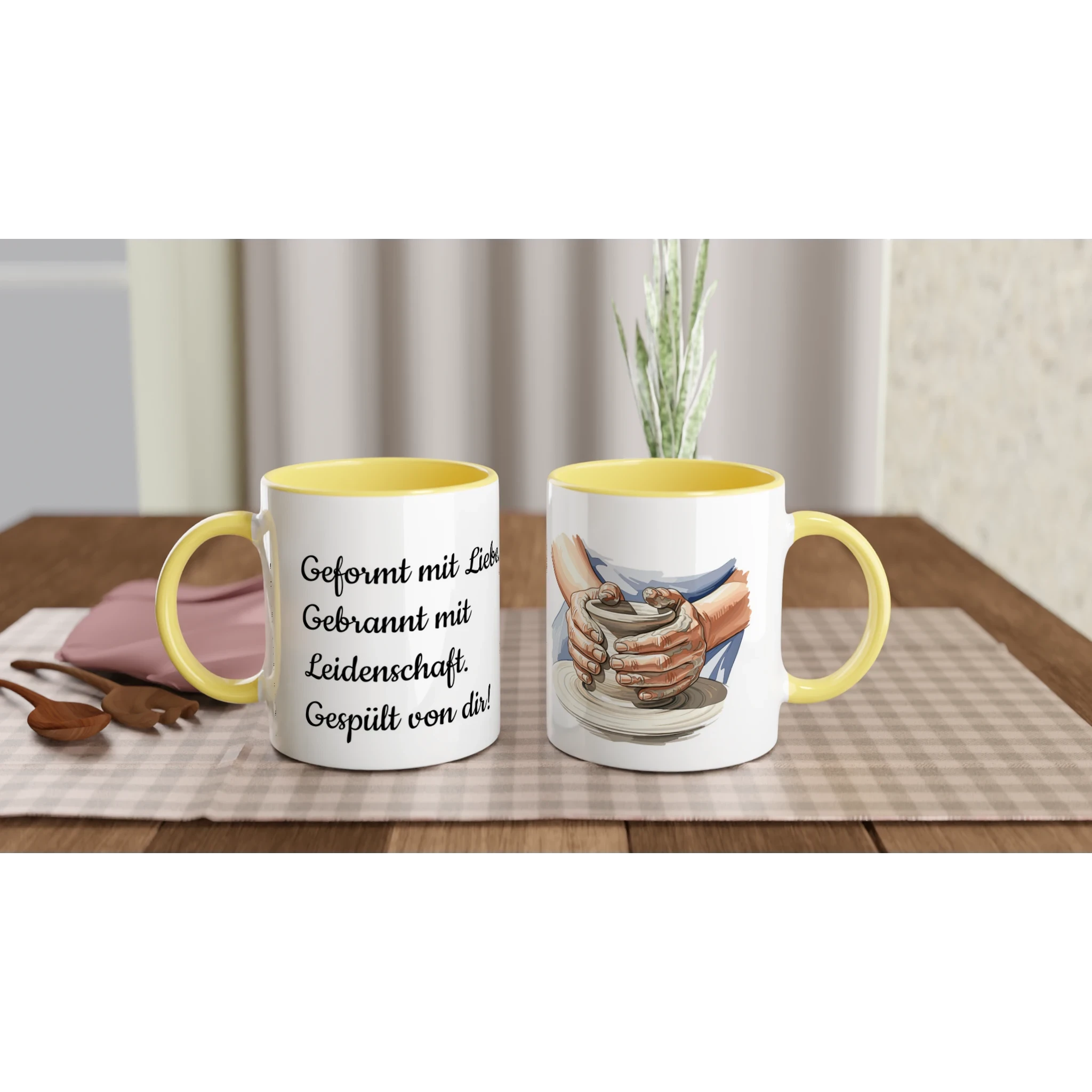 Keramiktasse Geformt Mit Liebe 330 ml – Bunter Rand