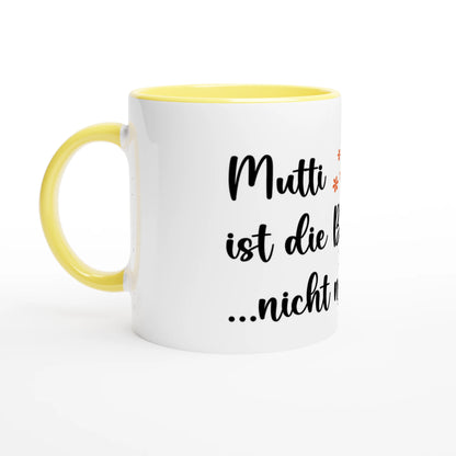 Weiße Keramiktasse 11oz mit farbigem Innendesign – Keramikgelb - Cozy Nook Atelier
