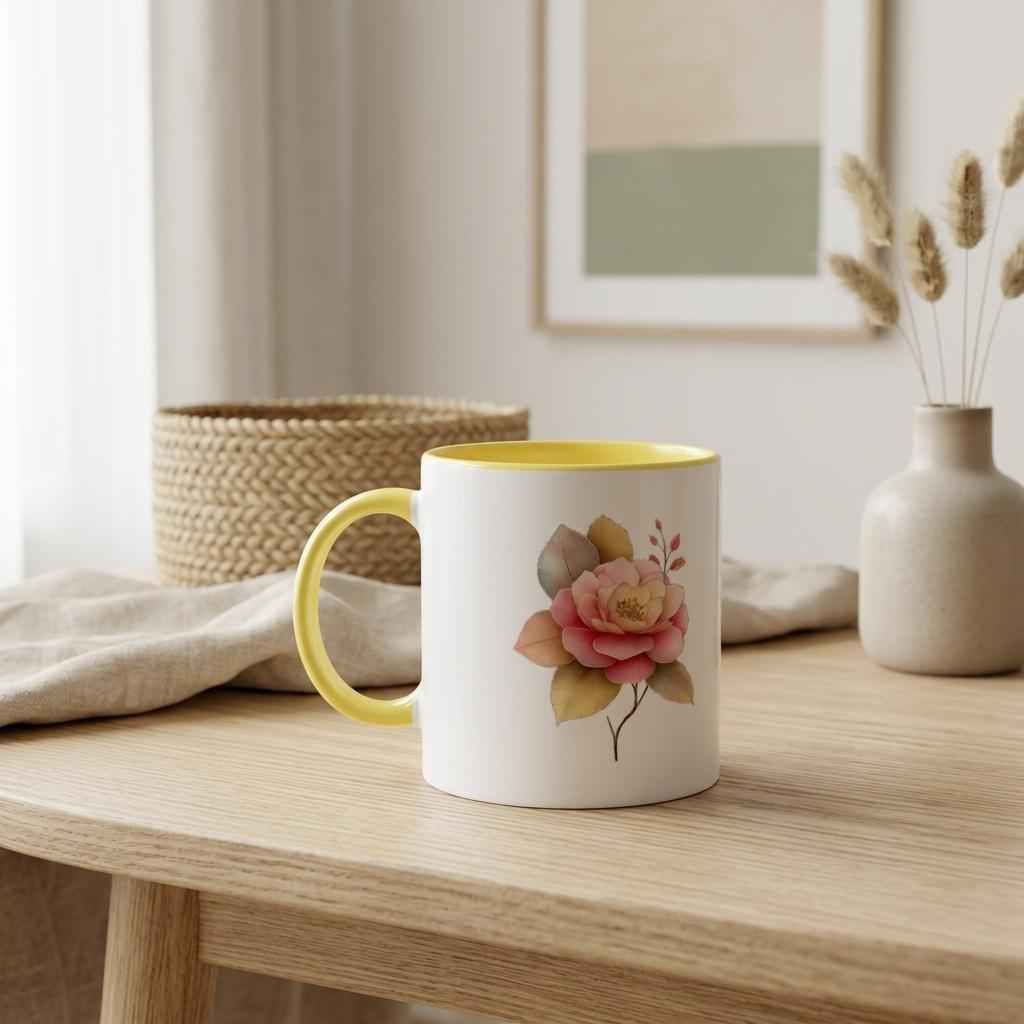 Weiße Keramiktasse 11oz – Unikates Design mit Farbdetails