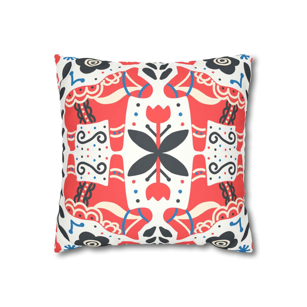 Florale Volkskunst Kunstwildleder Kissenhülle | Floral Folk Art Faux Suede Square Pillowcase