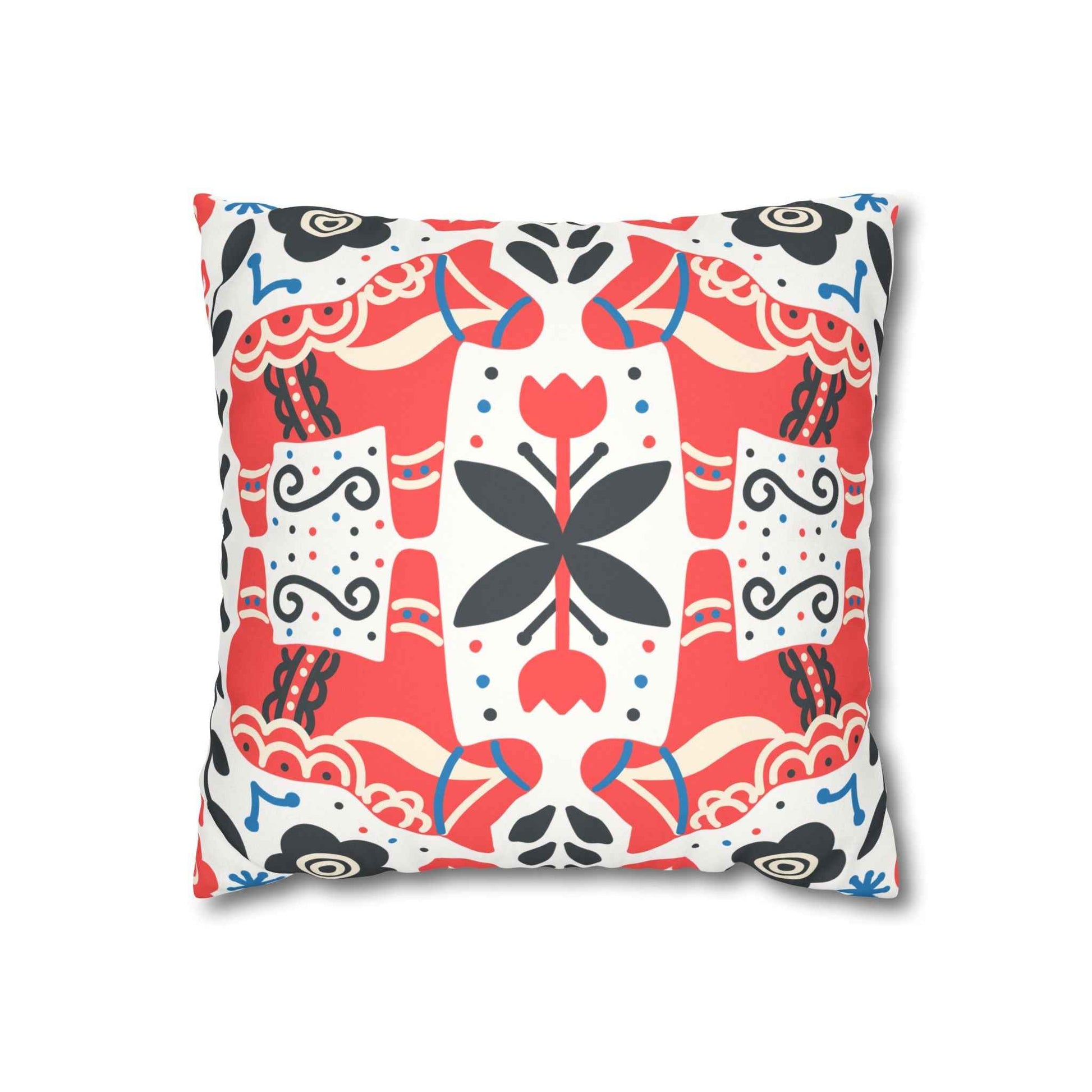 Florale Volkskunst Kunstwildleder Kissenhülle | Floral Folk Art Faux Suede Square Pillowcase