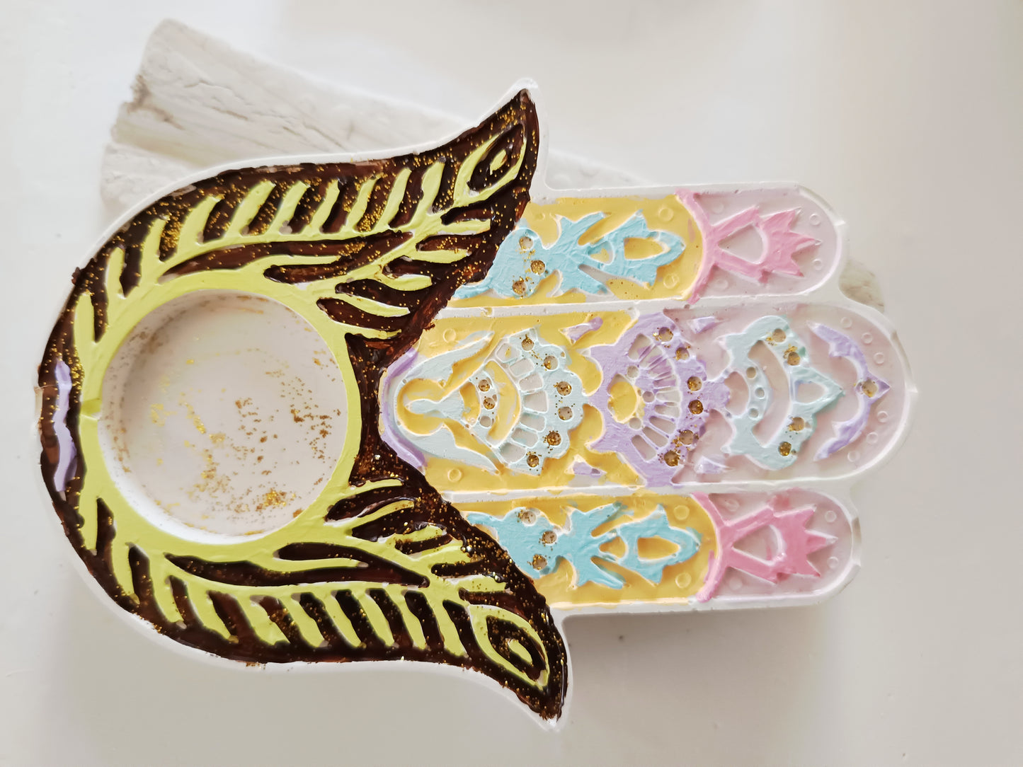 Hamsa Hand Teelichthalter aus Gips zum Selbstgestalten - Cozy Nook Atelier