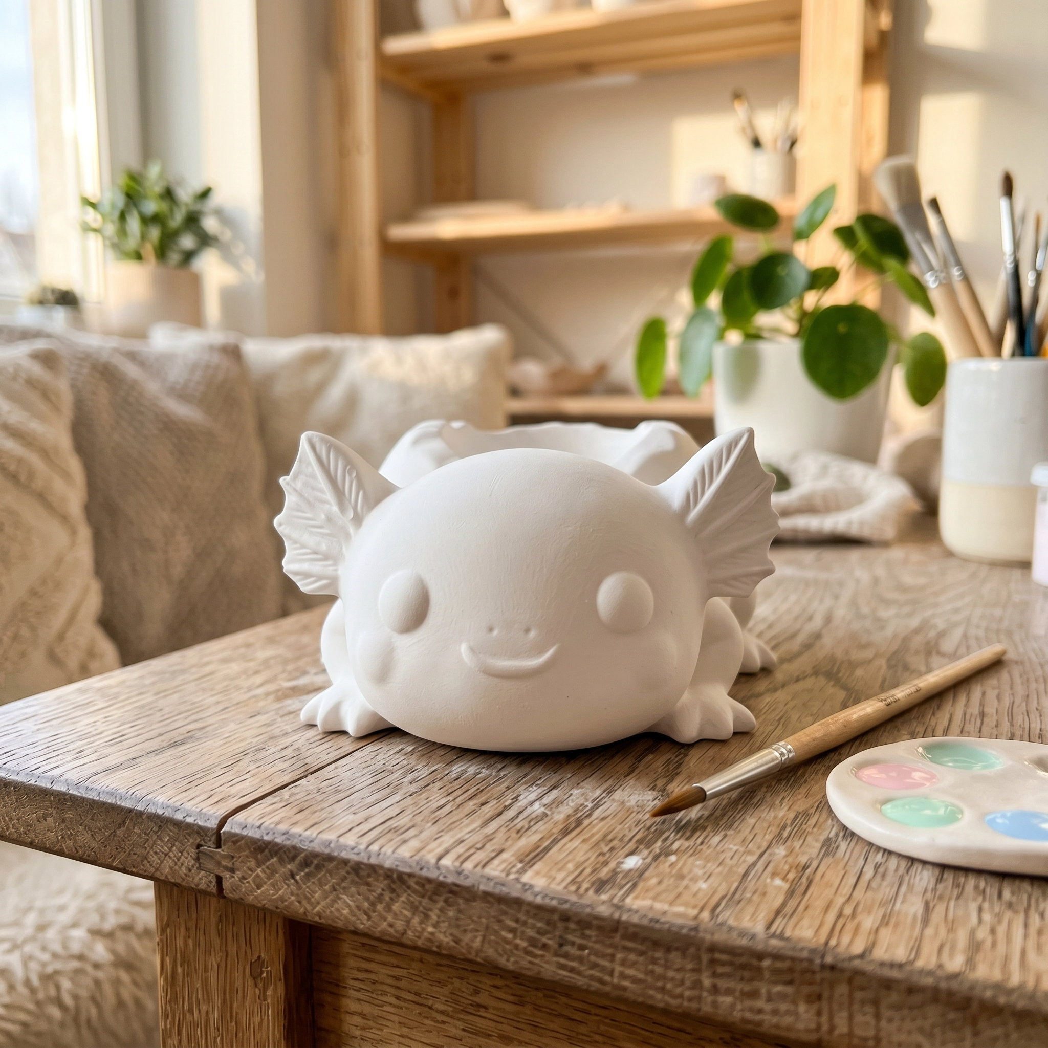 Axolotl Pflanzgefäß aus Gips – Handgegossene Deko