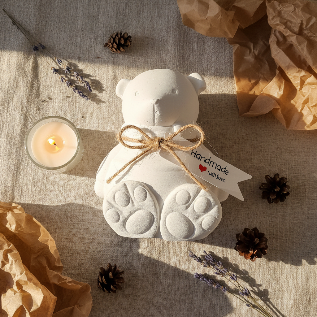 Gips Deko Teddy mit Geheimfach im Vintage-Look