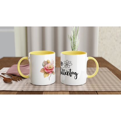 Weiße Keramiktasse 11oz – Unikates Design mit Farbdetails