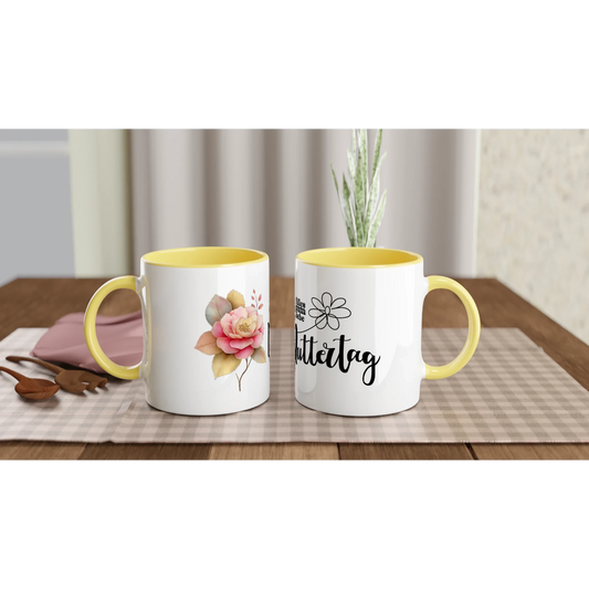 Weiße Keramiktasse 11oz – Unikates Design mit Farbdetails