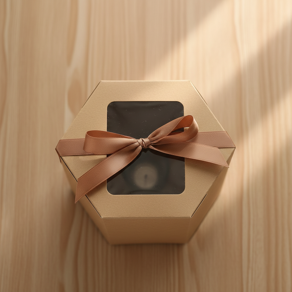 Sechseckige Geschenkbox 10x10 cm Braun – Draufsicht