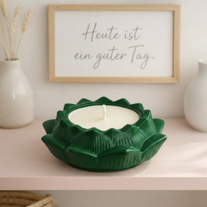 Lotusblüten Deko-Kerze aus Gips – Handgegossen