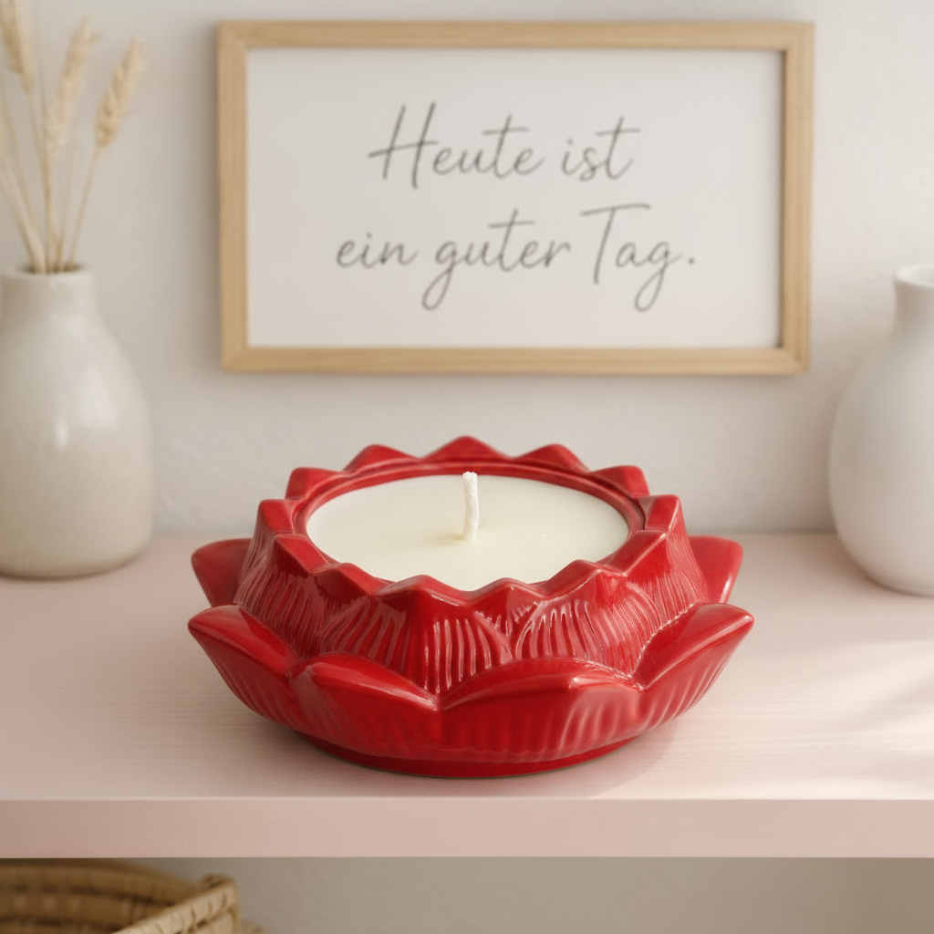 Lotusblüten Deko-Kerze aus Gips – Handgegossen