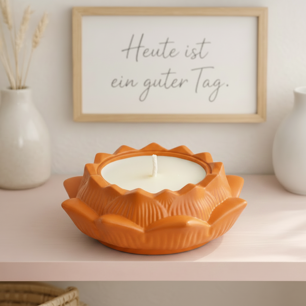 Lotusblüten Deko-Kerze aus Gips – Handgegossen