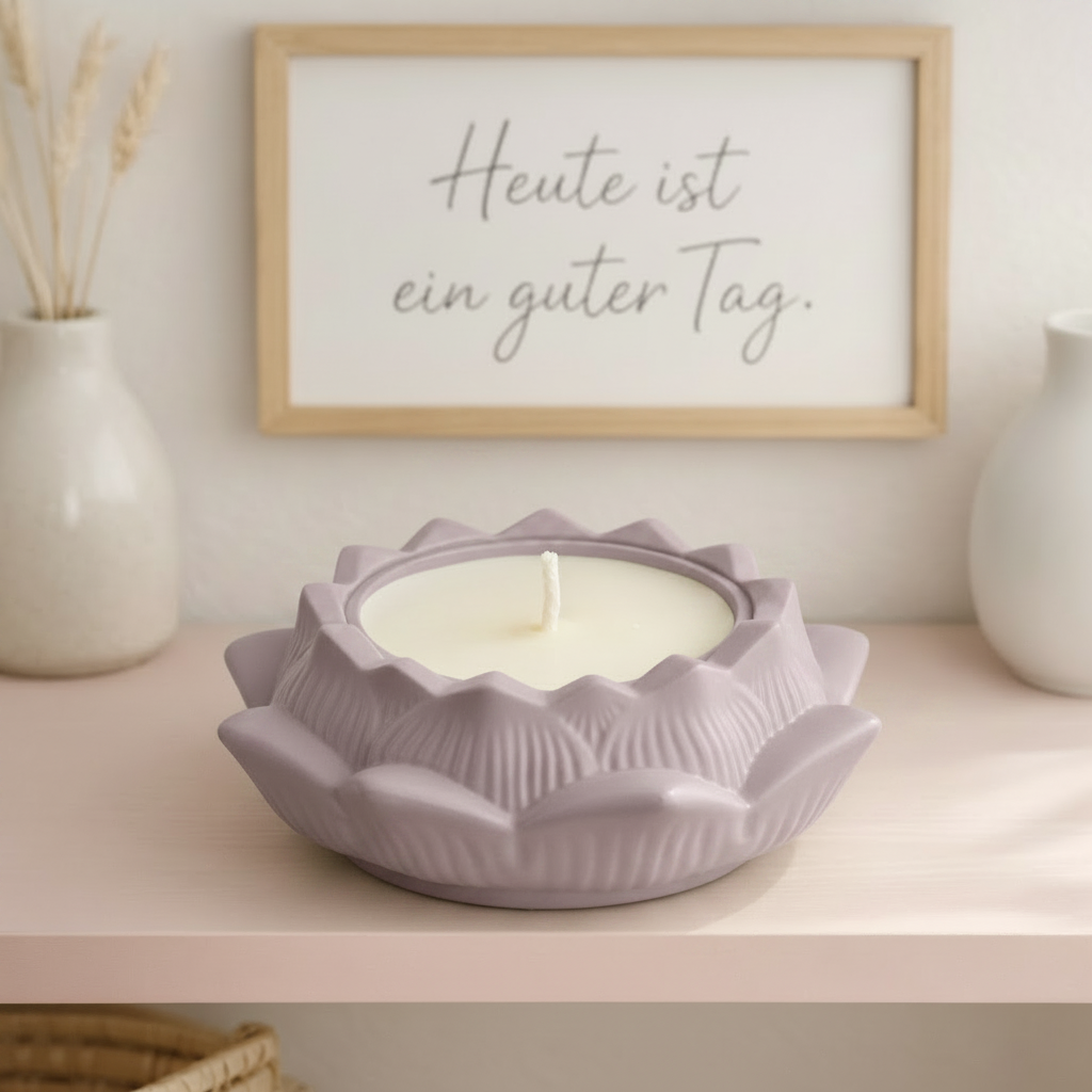 Lotusblüten Deko-Kerze aus Gips – Handgegossen