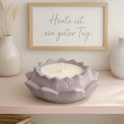 Lotusblüten Deko-Kerze aus Gips – Handgegossen