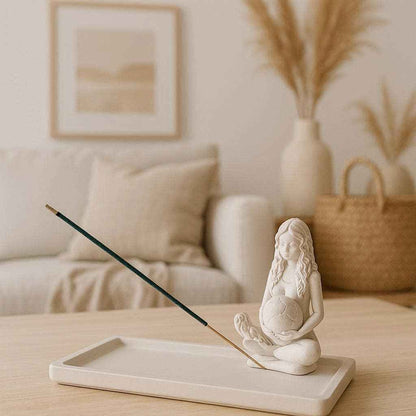 Weißes Gips-Tablett mit Muttererde-Figur | Raumdeko - Achtsamkeit | Geschenk Idee