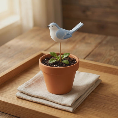 Handgefertigter Gips-Blumenstecker Vogel für Deko