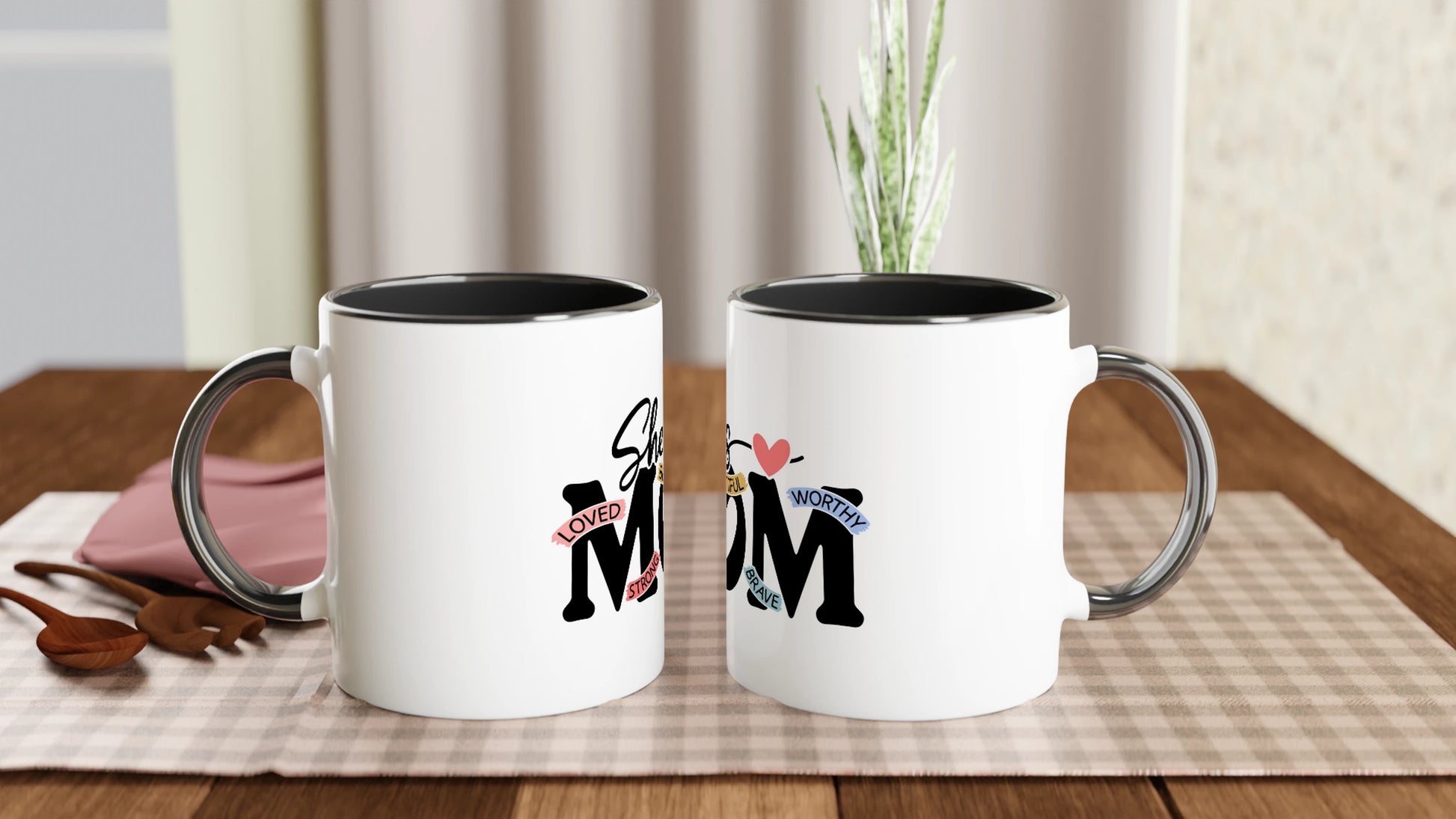 Weiße Keramiktasse 11oz mit Farbe an der Innenseite - Cozy Nook Atelier