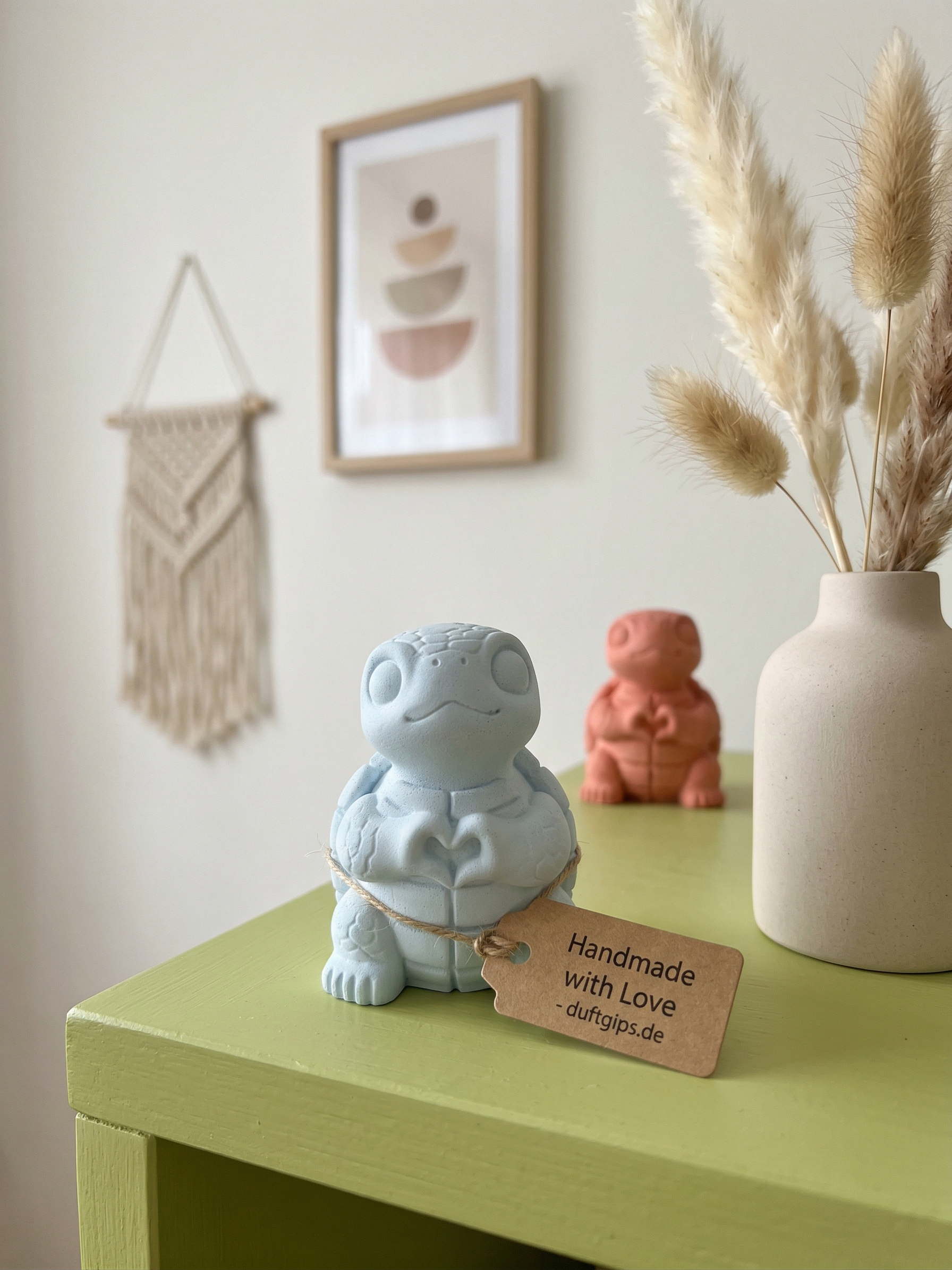 Deko Schildkröte Figur aus Gips – Handgegossenes Herz - Cozy Nook Atelier