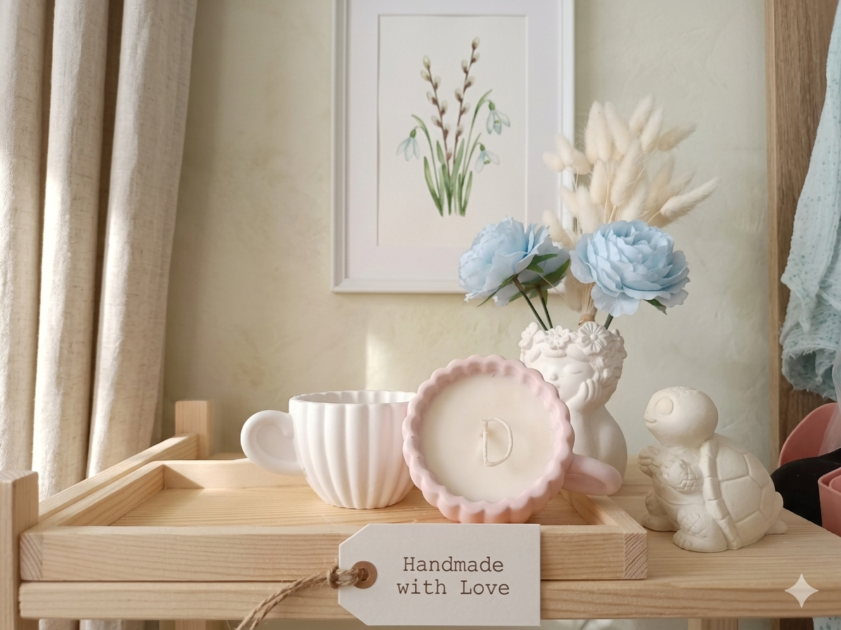 Duftkerze In Mini-Gipstasse – Handgegossen Mit Naturduft - Cozy Nook Atelier