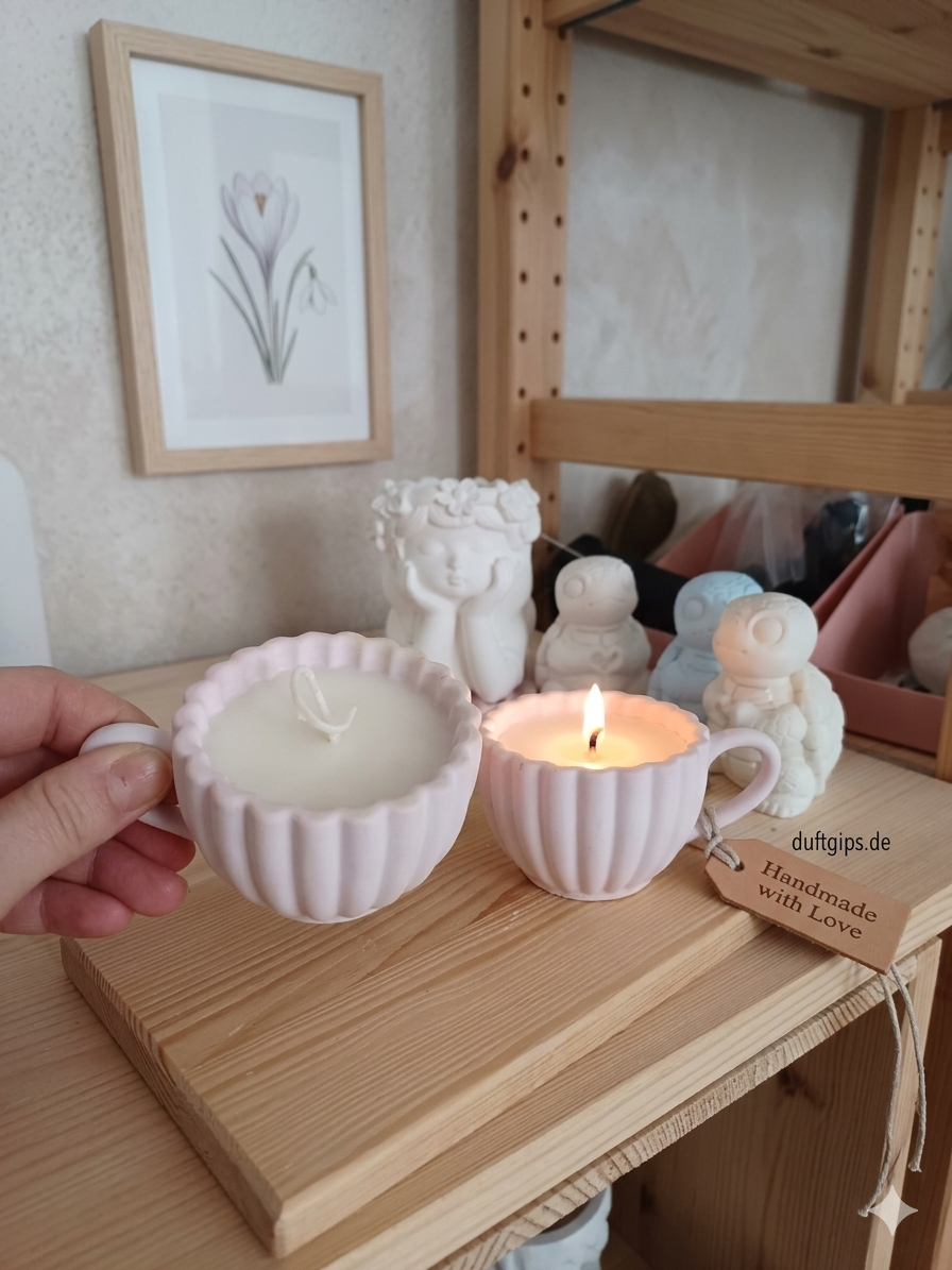 Duftkerze In Mini-Gipstasse – Handgegossen Mit Naturduft - Cozy Nook Atelier