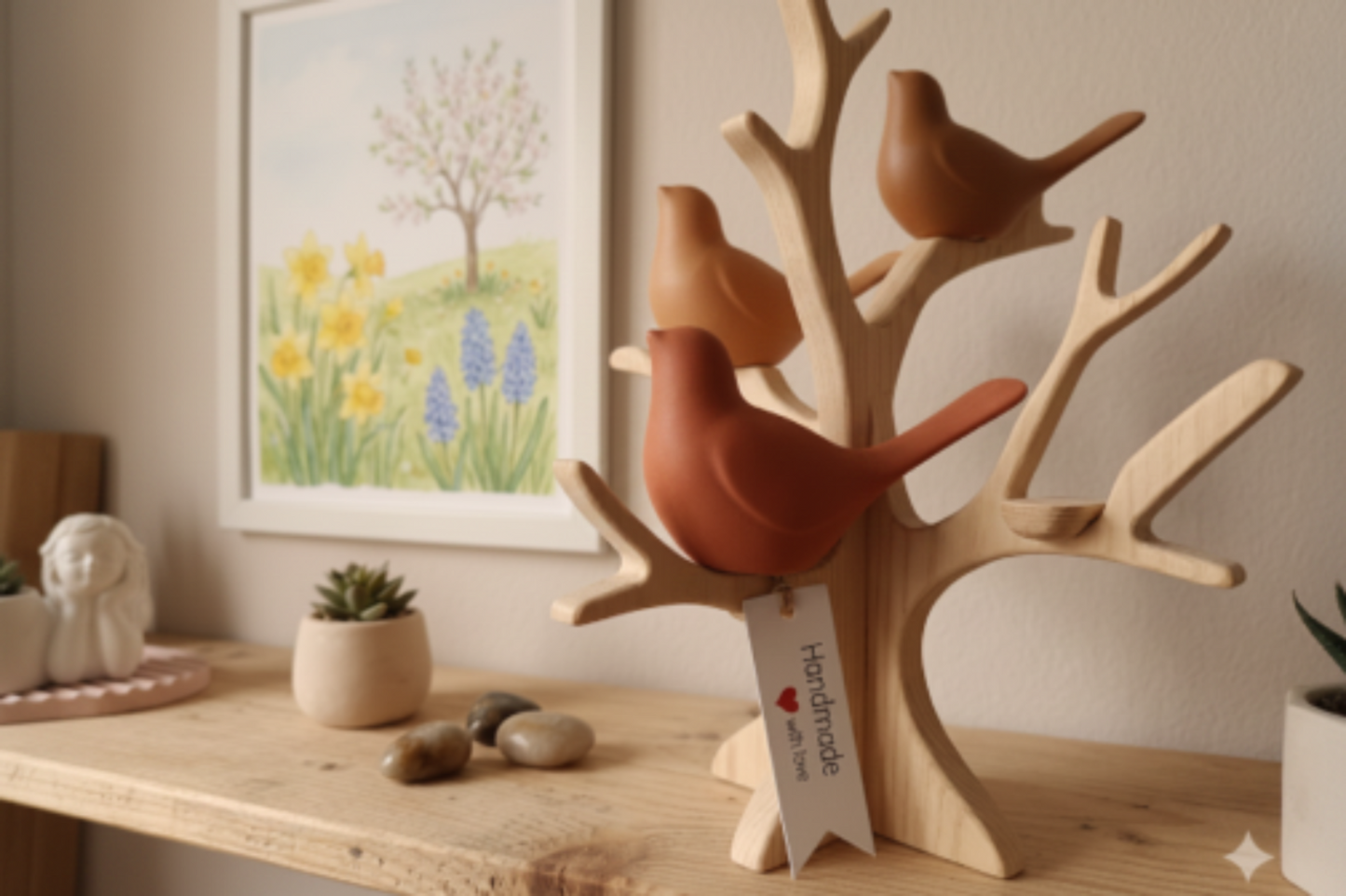 Handgefertigte Vögel in Brauntönen
