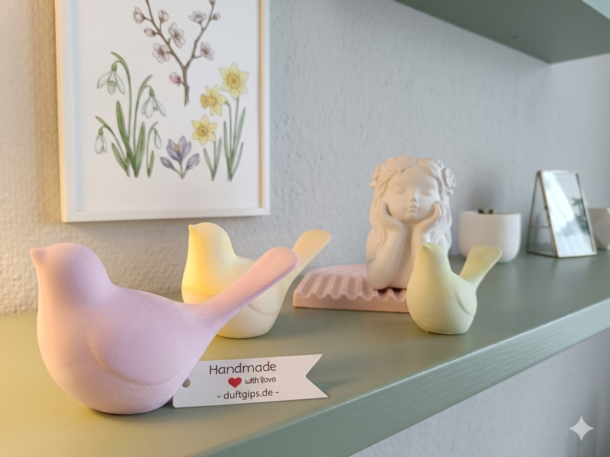 Handgefertigtes Gipsvogel-Set für individuelle Dekoration - Cozy Nook Atelier